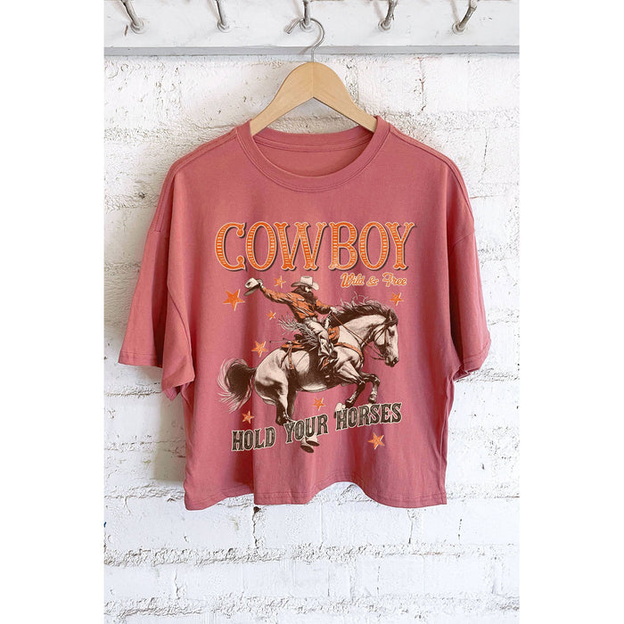 Cowboy Hold Your Horses Graphic Long Crop Top