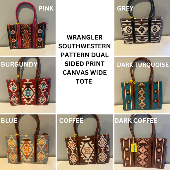 Wrangler Southwestern Pattern Dual Sided Print Canvas Wide Tote