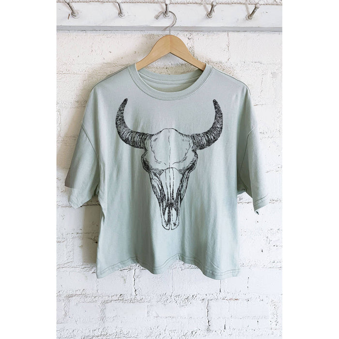 COW SKULL GRAPHIC LONG CROP TOP