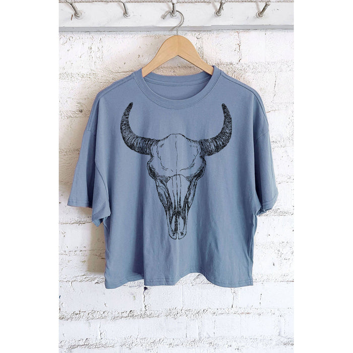 COW SKULL GRAPHIC LONG CROP TOP