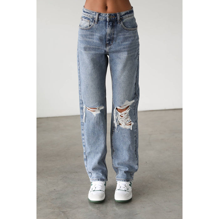 High Rise Straight Leg Denim Jeans- 7136