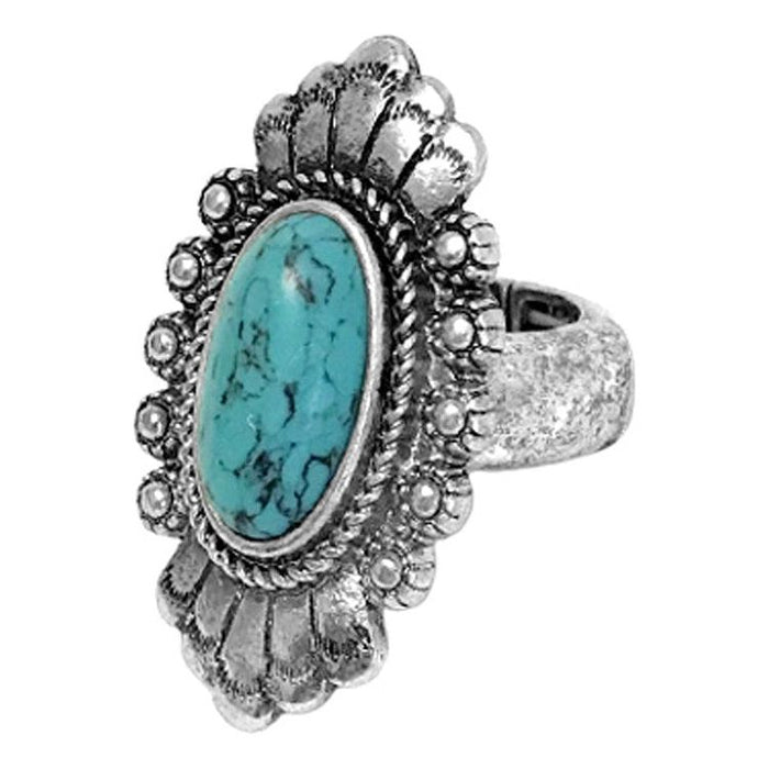 Western Concho Floral Oval Gem Stone Stretch Ring