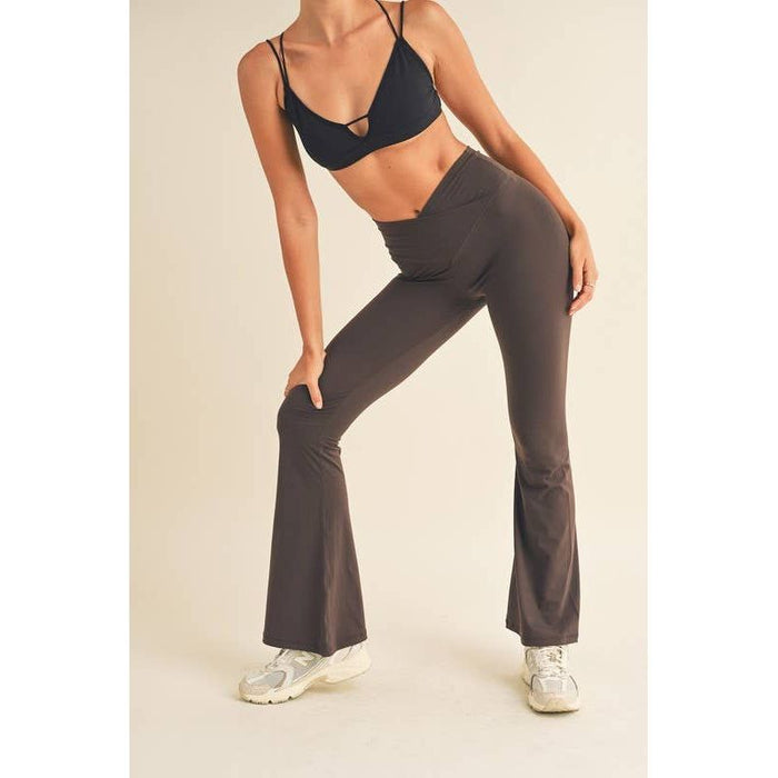 Chocolate High Waist Crossover Flare Legging