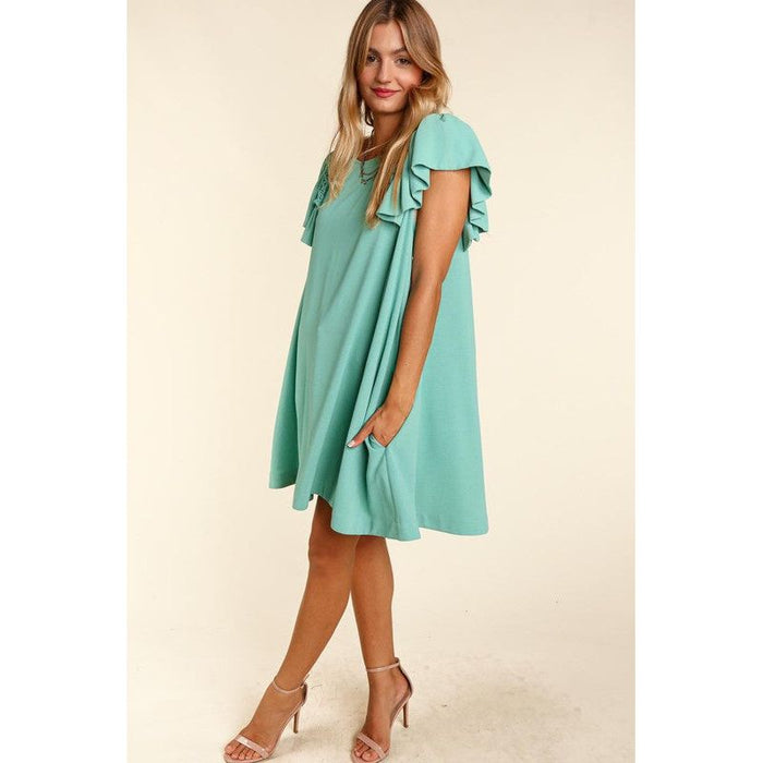 SOLID WOVEN DRESS WITH SIDE POCKETS