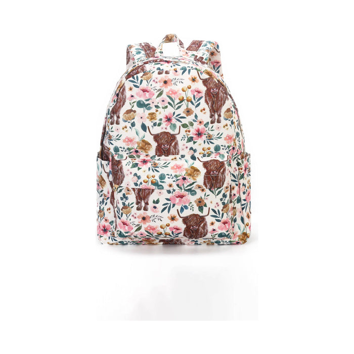 Highland Cow Floral Kids Backpack