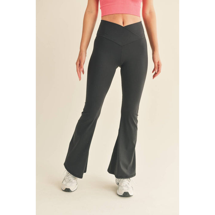 Black High Waist Crossover Flare Legging