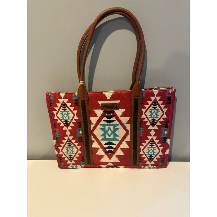 Wrangler Southwestern Pattern Dual Sided Print Canvas Wide Tote