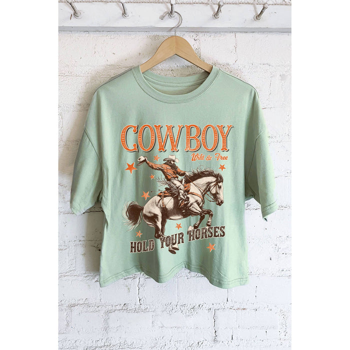 Cowboy Hold Your Horses Graphic Long Crop Top