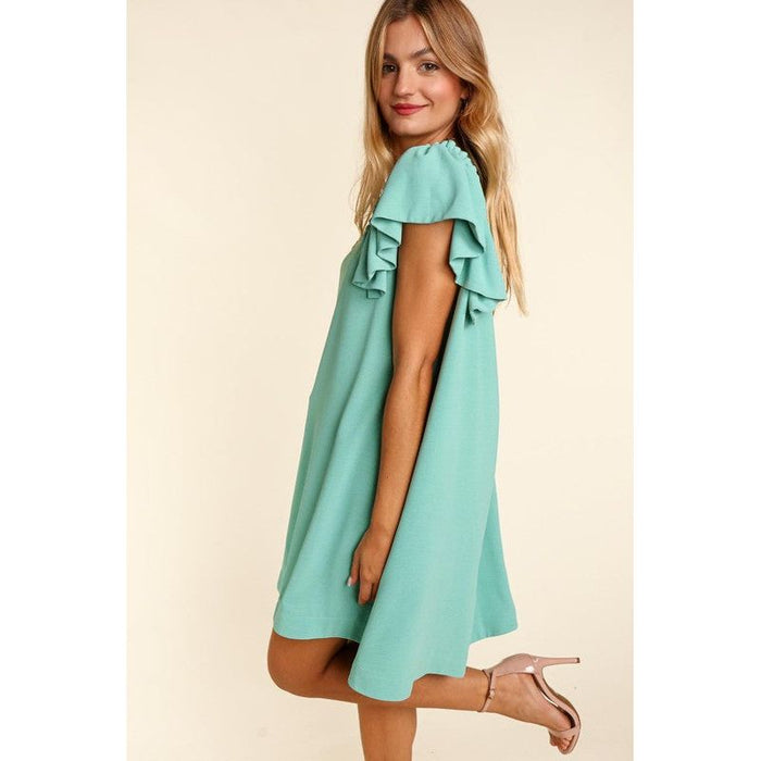 SOLID WOVEN DRESS WITH SIDE POCKETS