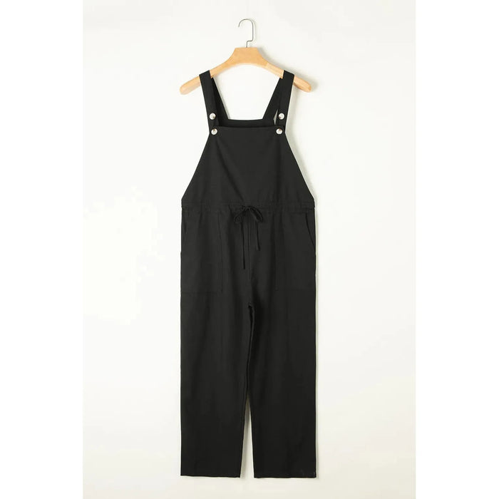 Black Drawstring Buttoned Straps Cropped Overall