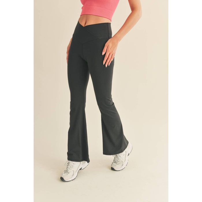 Black High Waist Crossover Flare Legging