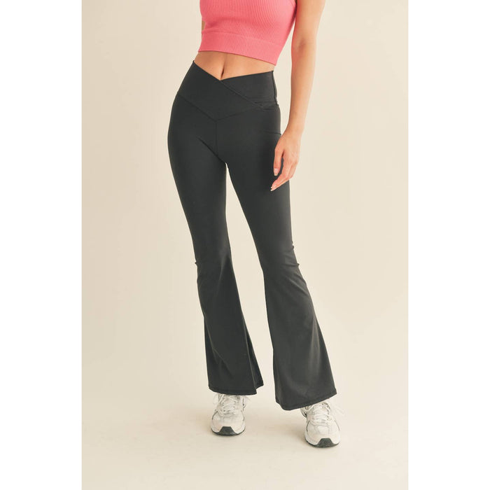 Black High Waist Crossover Flare Legging