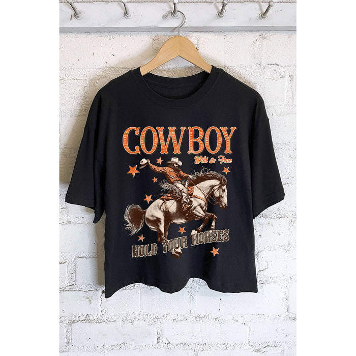 Cowboy Hold Your Horses Graphic Long Crop Top