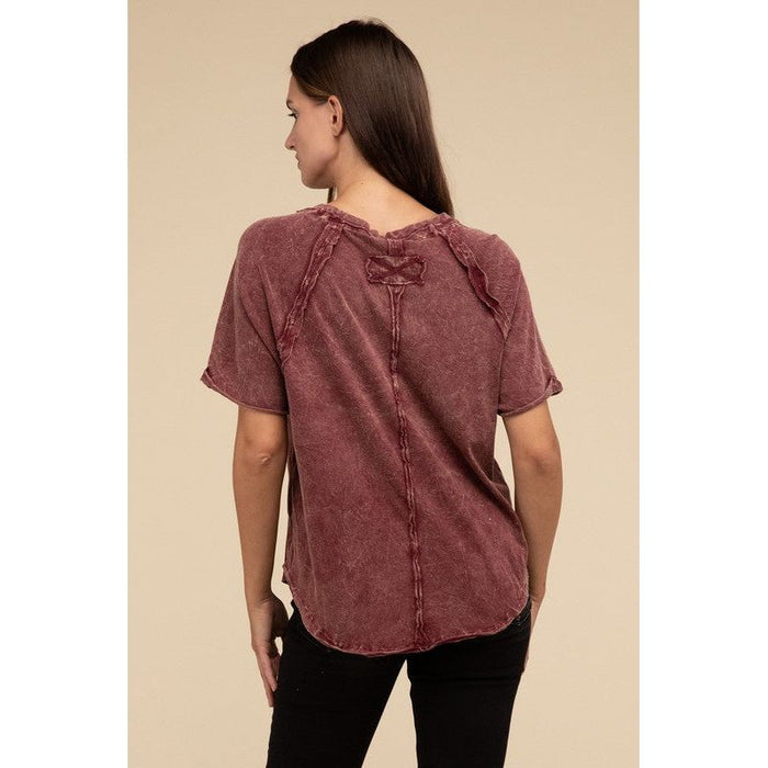 Back Patch Crinkle Washed Raglan Sleeve T-Shirt