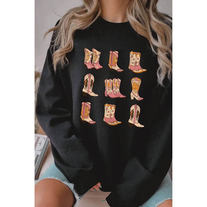 Western Cowgirl Boots Graphic Brushed Sweatshirts