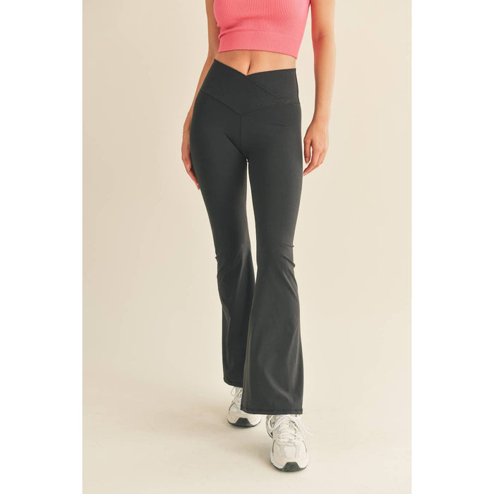 Black High Waist Crossover Flare Legging