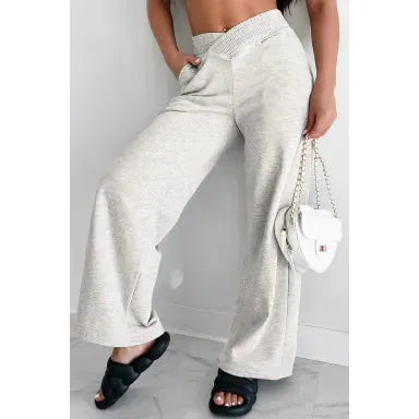 Light Grey Cross-Waist Wide Leg Lounge Pants