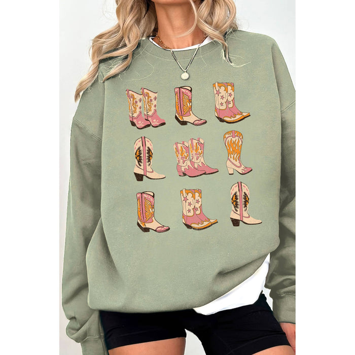 Western Cowgirl Boots Graphic Brushed Sweatshirts