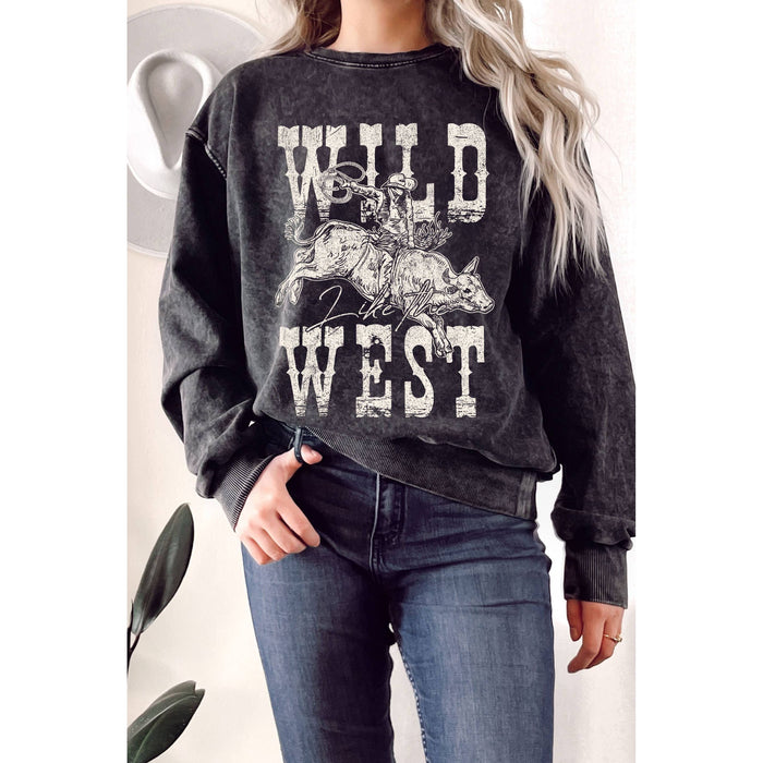 Wild Like the West Rodeo Cowboy Graphic Terry Sweatshirts