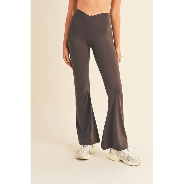 Chocolate High Waist Crossover Flare Legging