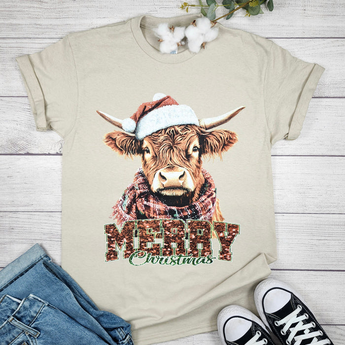 Merry Christmas Highland Cow Tee