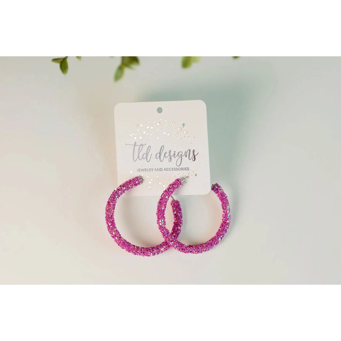 Pink Glitter Hoops Earrings