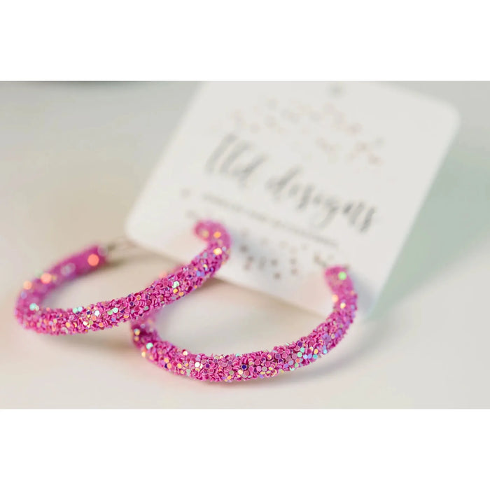 Pink Glitter Hoops Earrings