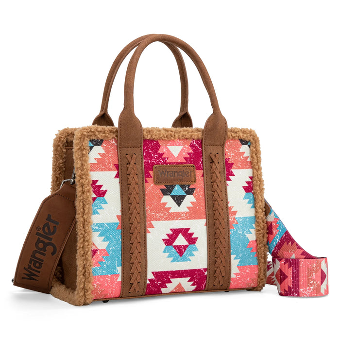 Wrangler Sherpa Southwestern Print Small Canvas Tote/Crossbody - Brown