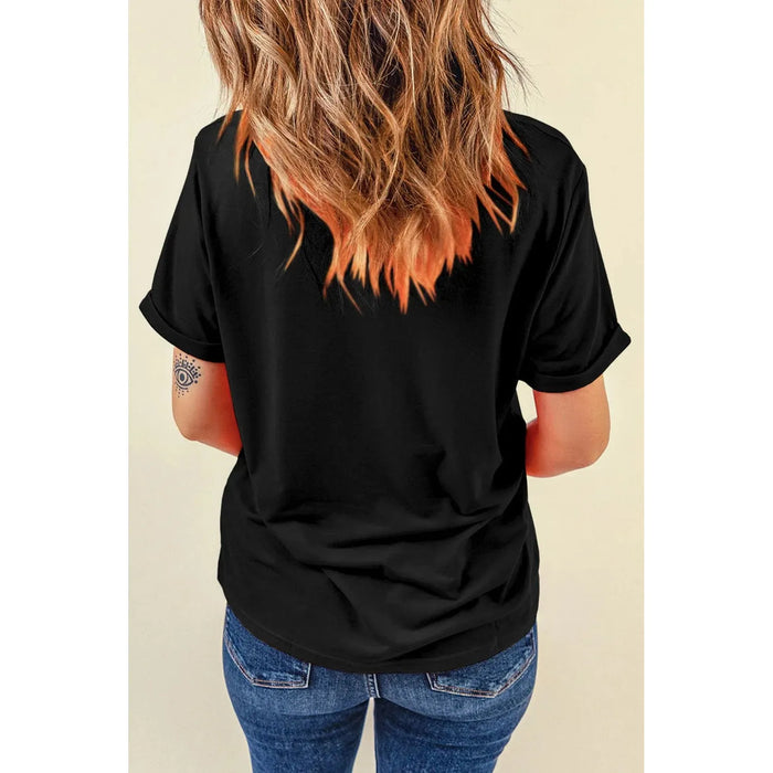 Black Howdy Western Cow Embroidered O Neck T Shirt