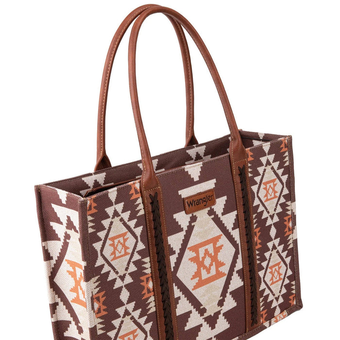 Wrangler Southwestern Pattern Dual Sided Print Canvas Wide Tote