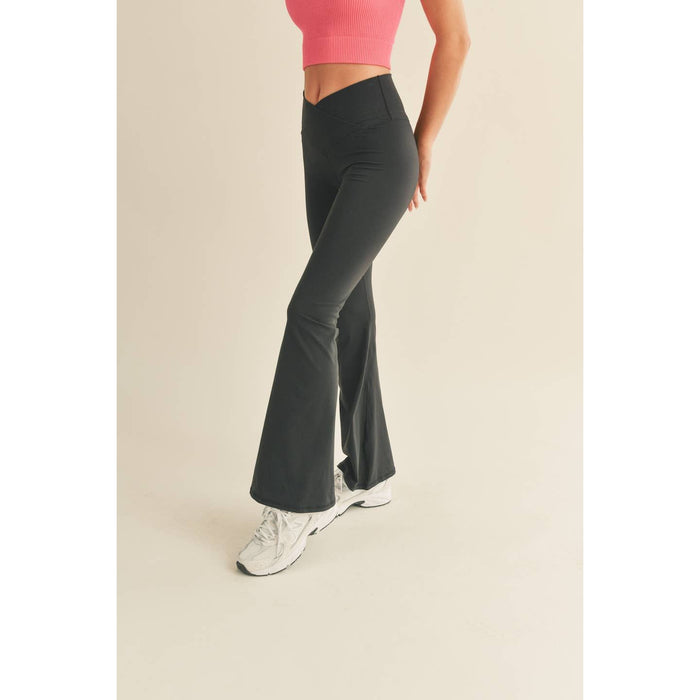 Black High Waist Crossover Flare Legging