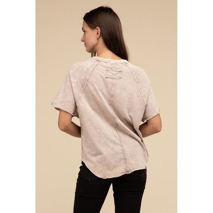 Back Patch Crinkle Washed Raglan Sleeve T-Shirt