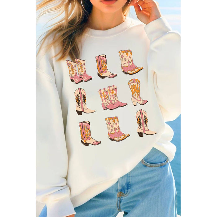 Western Cowgirl Boots Graphic Brushed Sweatshirts