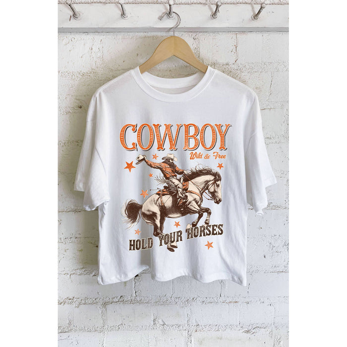 Cowboy Hold Your Horses Graphic Long Crop Top