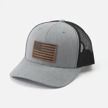 American Flag Hat | Leather Patch Trucker Hat