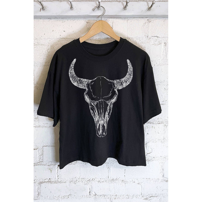 COW SKULL GRAPHIC LONG CROP TOP