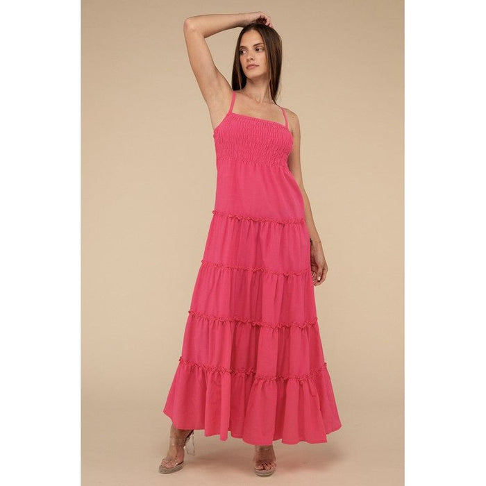 Woven Smocked Top Tiered Cami Maxi Dress