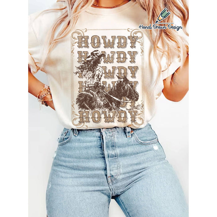 Howdy Cowgirl Hand Drawn Graphic T-shirts