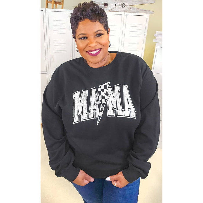 Checkerboard Lightning Bolt Mama Graphic Sweatshirt