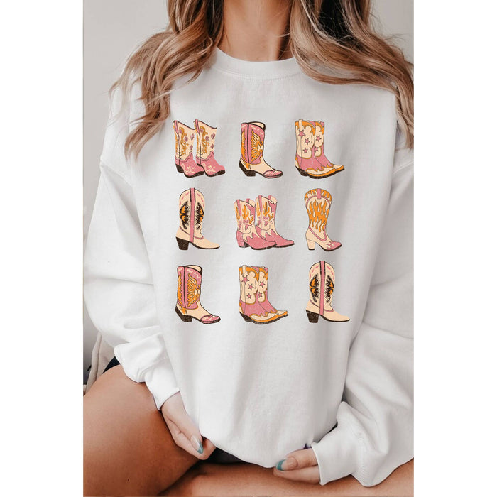 Western Cowgirl Boots Graphic Brushed Sweatshirts