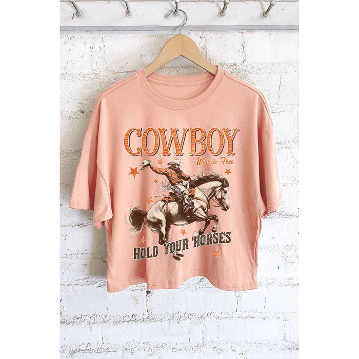 Cowboy Hold Your Horses Graphic Long Crop Top