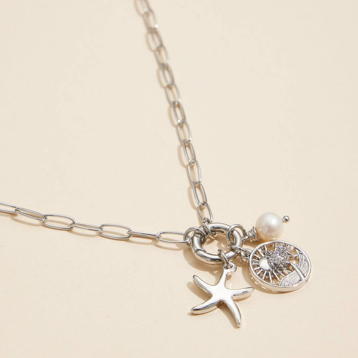 Gold Dipped Starfish Charm Necklace with Pearl Accent