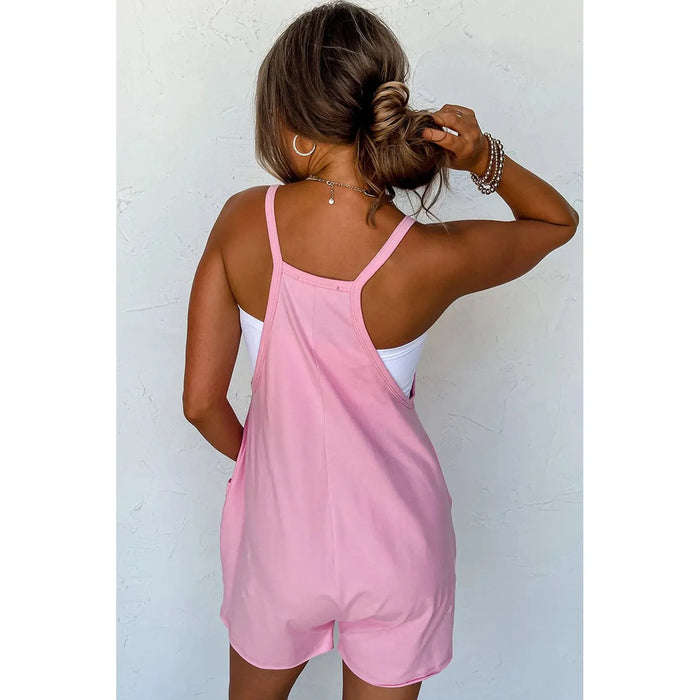 Pink Sleeveless Pocketed V Neck Jersey Romper