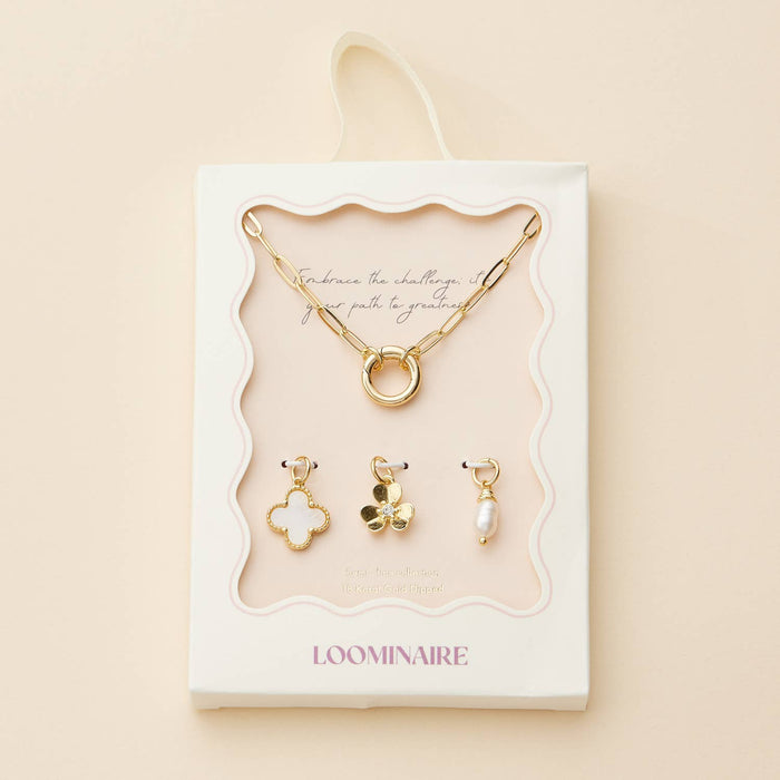 Gold Dipped Necklace with Charms and Pearl Accent