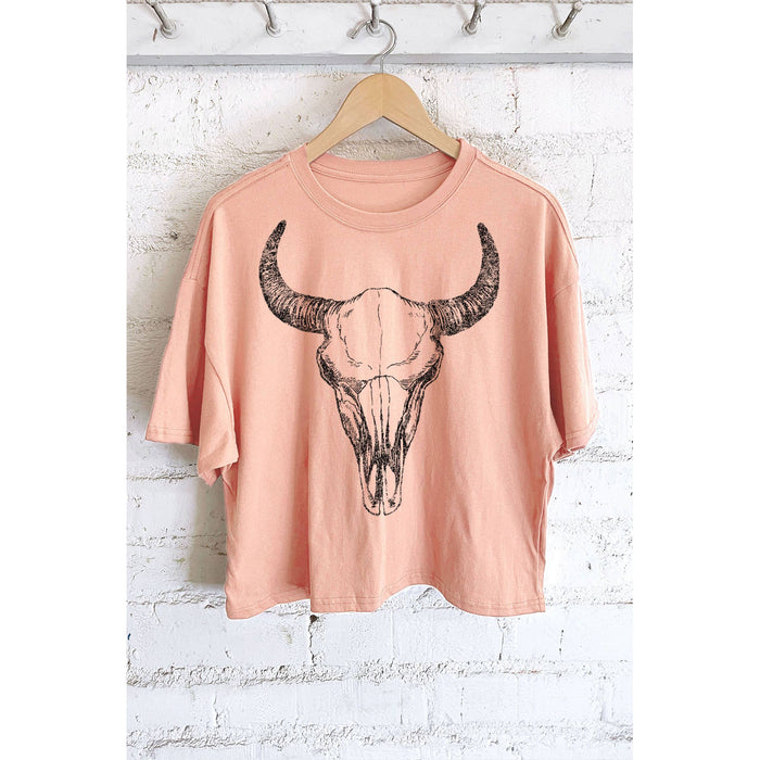 COW SKULL GRAPHIC LONG CROP TOP