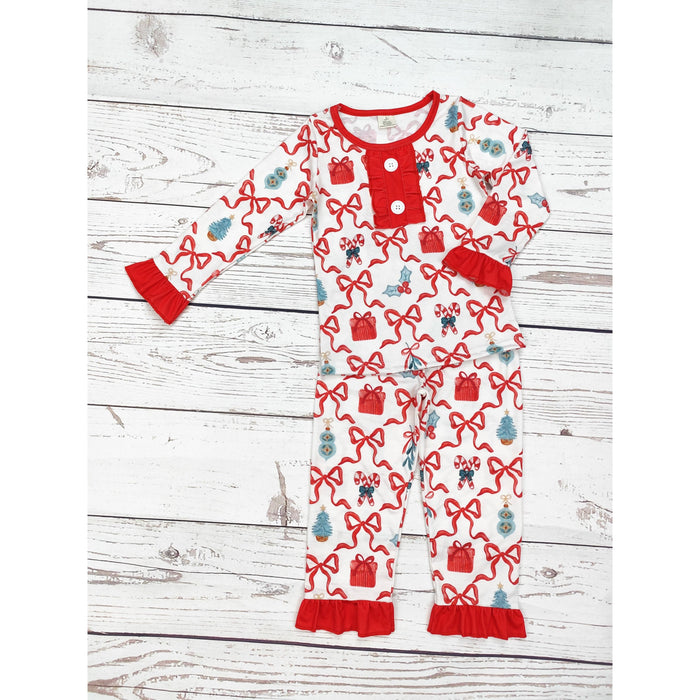 Girls Bamboo Bow Print Christmas Sleepwear