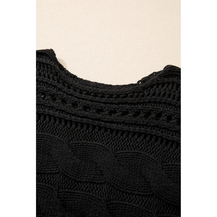 Black Hollow-out Cable Knit Cropped Sweater