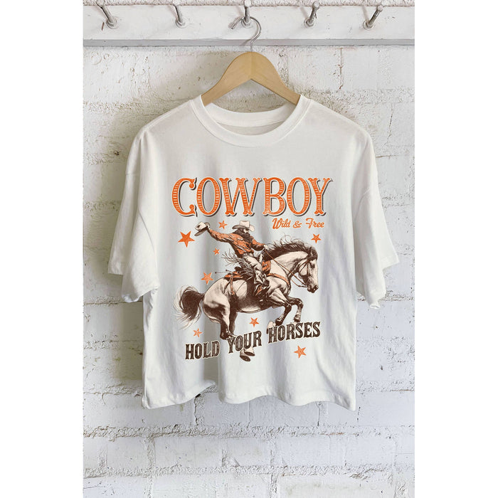 Cowboy Hold Your Horses Graphic Long Crop Top