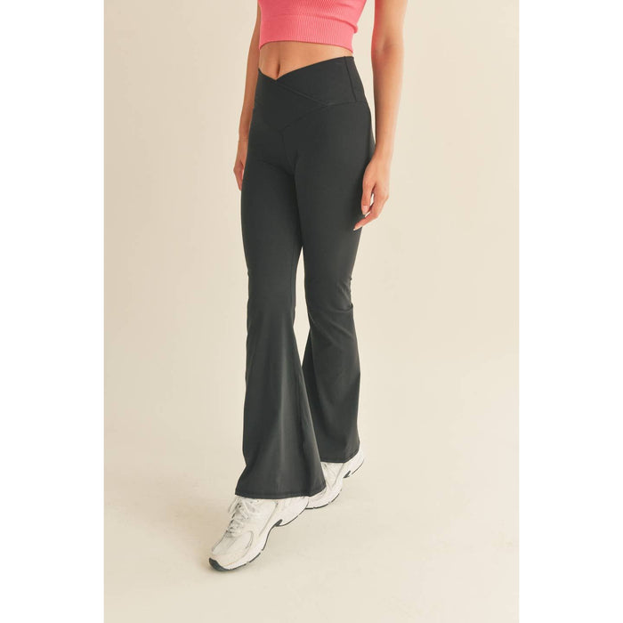 Black High Waist Crossover Flare Legging