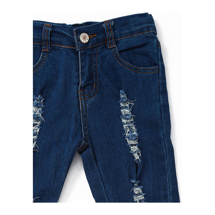 Blue Distressed Double Layer Girls Jeans